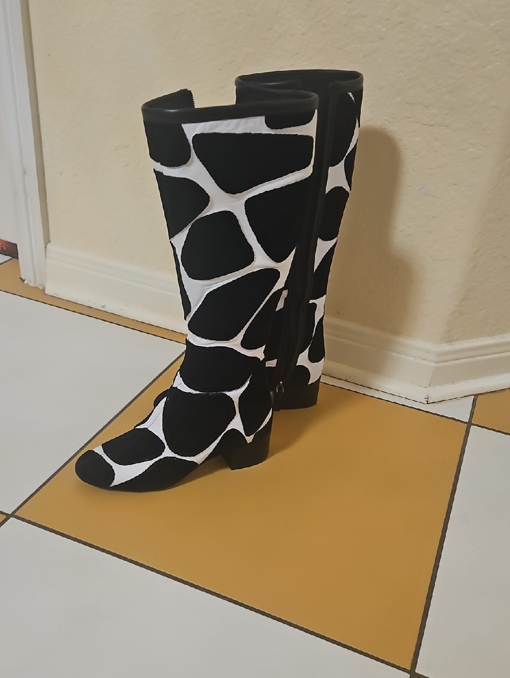 Valentino Black and White Graphic  Heeled Boots